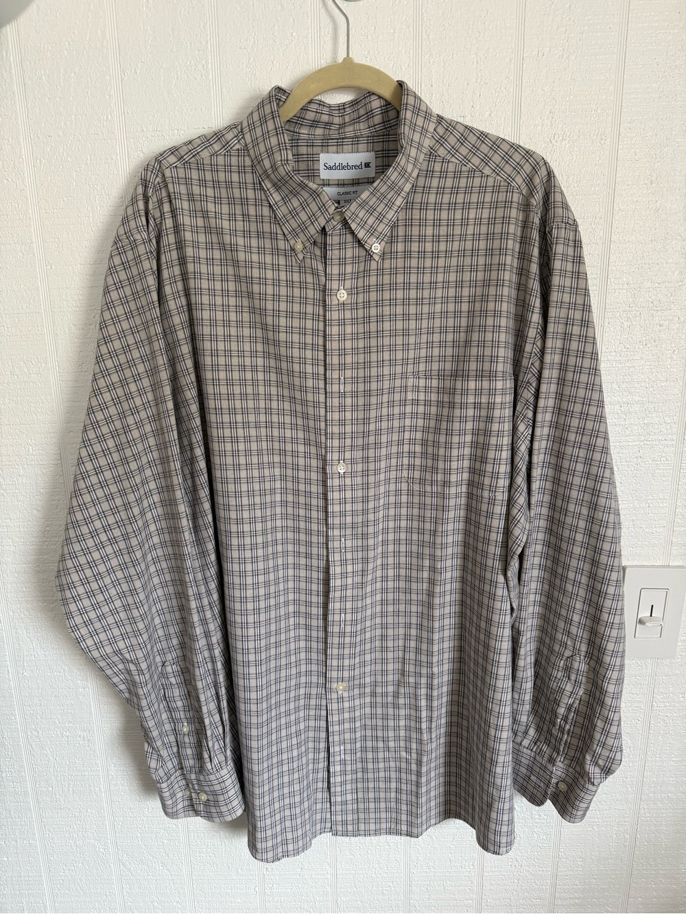 Saddlebred Men's Classic Fit Beige and Black Plaid Button-Down Shirt Size 2XLT